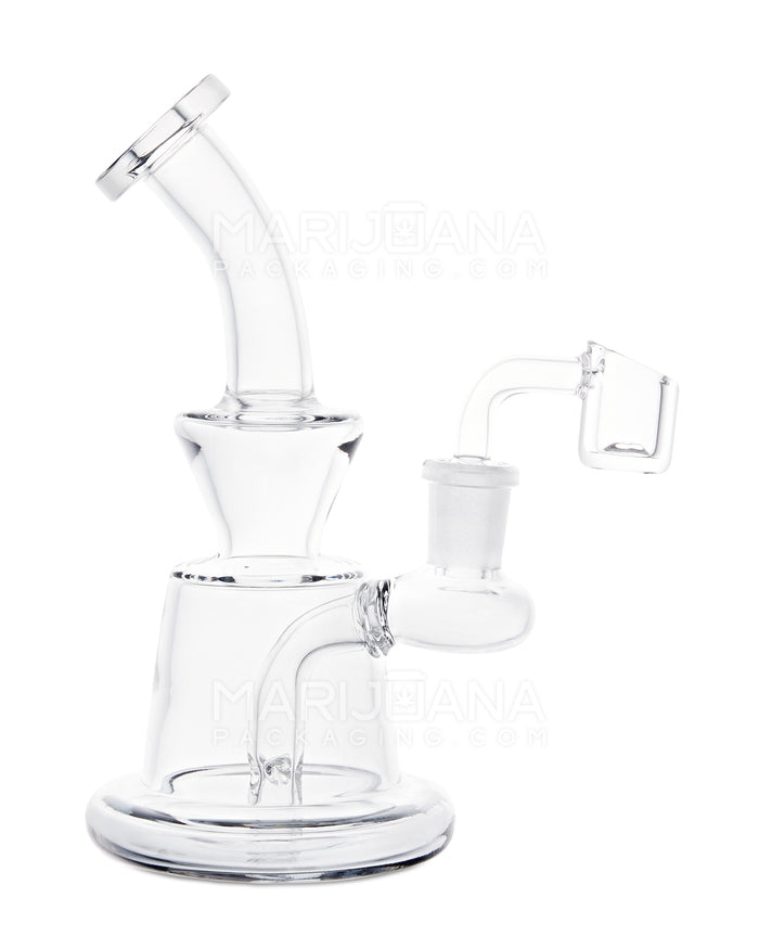 Bent Neck Iridescent Glass Dab Rig | 6in Tall - 14mm Banger - Smoke Image