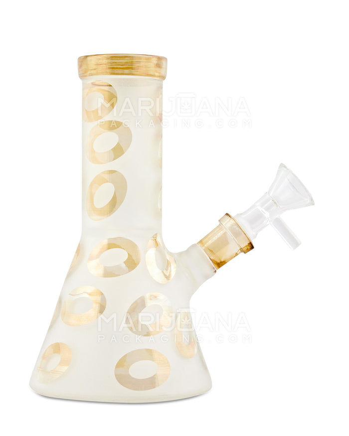 Straight Neck Frosted Leaf Glass Mini Beaker Water Pipe w/ Ice Catcher | 6in Tall - 14mm Bowl - Amber Image