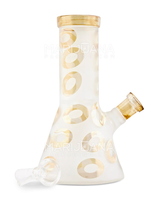 Straight Neck Frosted Leaf Glass Mini Beaker Water Pipe w/ Ice Catcher | 6in Tall - 14mm Bowl - Amber