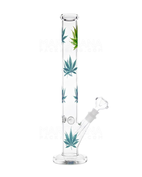 Straight Neck Leaf Decal Glass Straight Shooter Water Pipe w/ Ice Catcher | 14in Tall - 14mm Bowl - Assorted