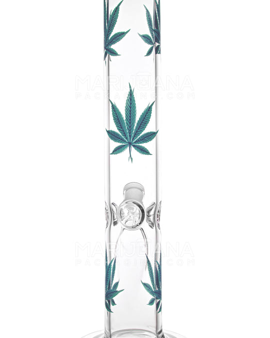 Straight Neck Leaf Decal Glass Straight Shooter Water Pipe w/ Ice Catcher | 14in Tall - 14mm Bowl - Assorted