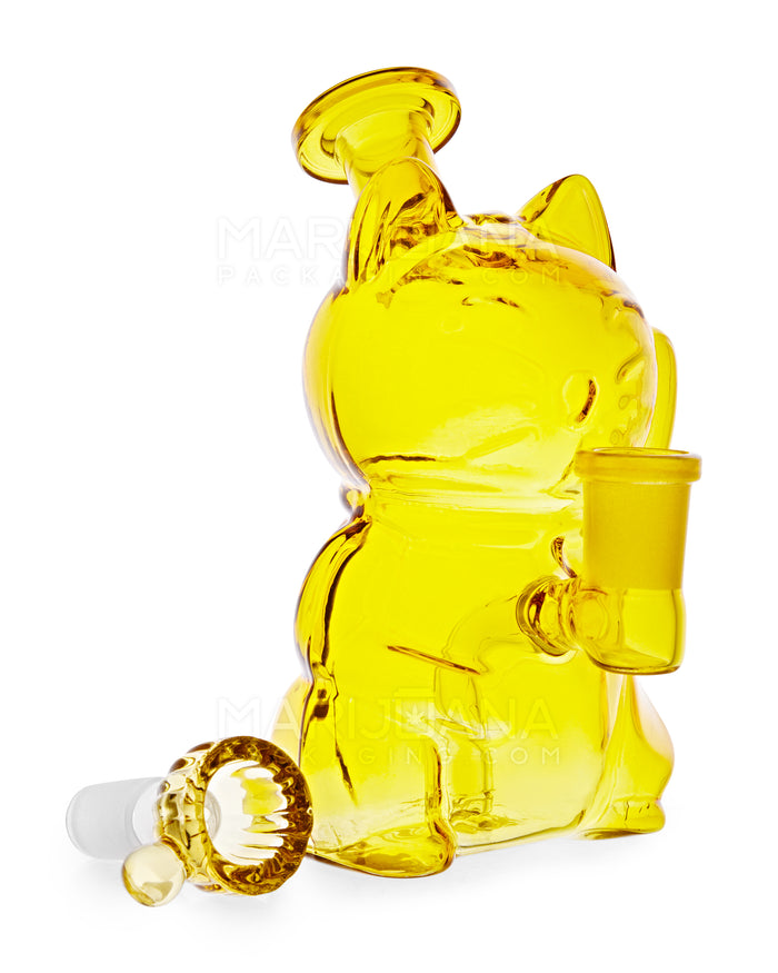 USA Glass | Bent Neck Lucky Cat Glass Mini Water Pipe | 5.5in Tall - 14mm Bowl - Assorted Image