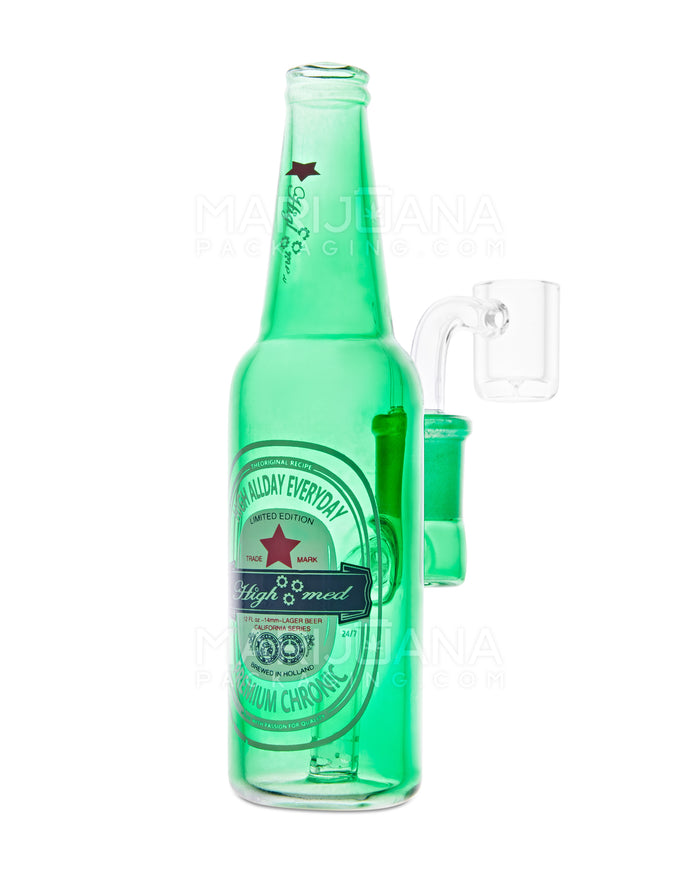 USA Glass | Straight Neck Mini Beer Bottle Water Pipe | 6in Long - 14mm Bowl - Green Image