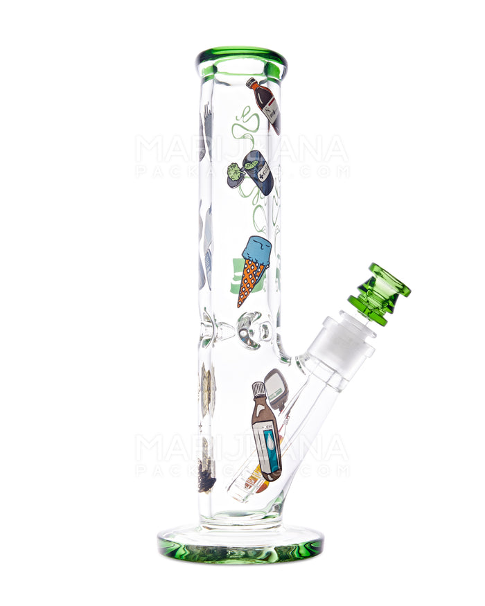 USA Glass | Straight Heavy Glass Water Pipe w/ Decals | 12in Tall - 18mm Bowl - Green Image