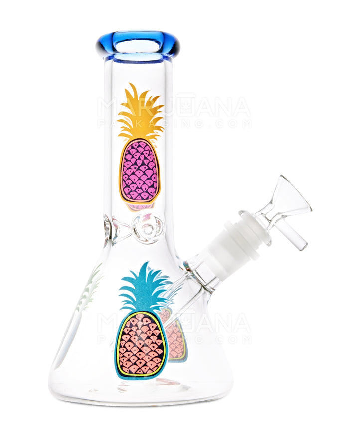 USA Glass | Straight Neck Beaker Glass Water Pipe w/ Pineapple Decals | 8in Tall - 14mm Bowl - Assorted Image