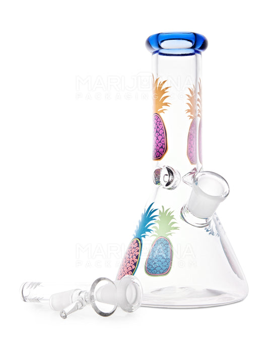 USA Glass | Straight Neck Beaker Glass Water Pipe w/ Pineapple Decals | 8in Tall - 14mm Bowl - Assorted