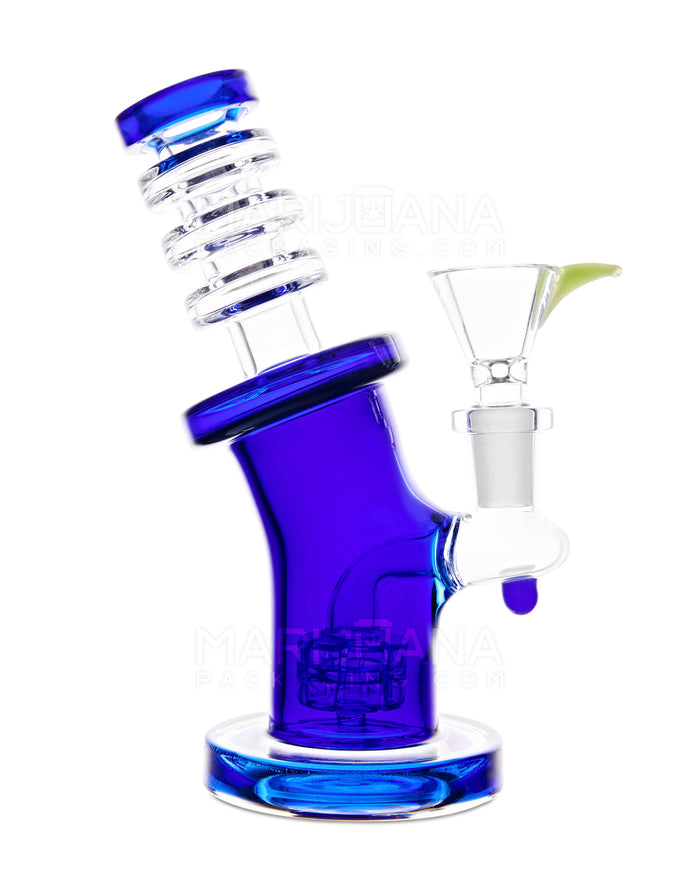 Bent Neck Ringed Triple Glass Water Pipe w/ Thick Base | 6.5in Tall - 14mm Bowl - Blue Image