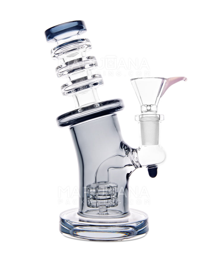 Bent Neck Ringed Triple Glass Water Pipe w/ Thick Base | 6.5in Tall - 14mm Bowl - Smoke Image