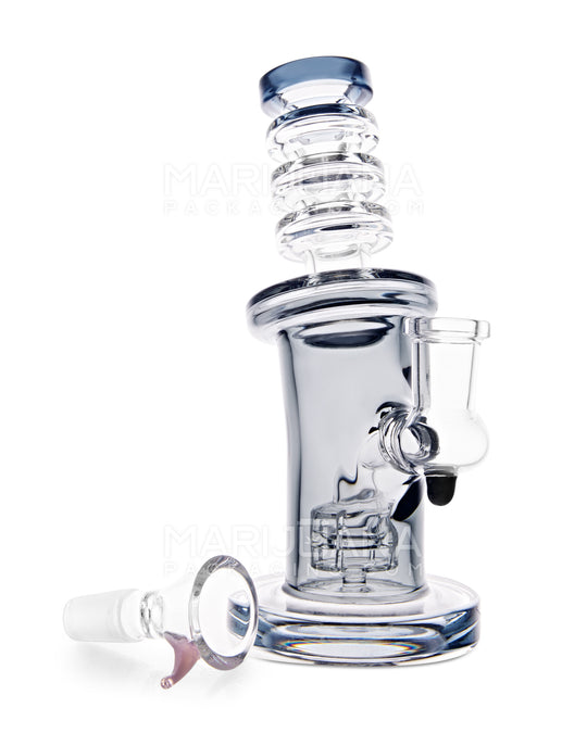 Bent Neck Ringed Triple Glass Water Pipe w/ Thick Base | 6.5in Tall - 14mm Bowl - Smoke