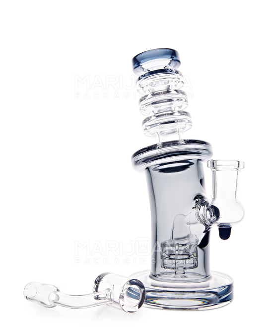 Bent Neck Ringed Triple Glass Water Pipe w/ Thick Base | 6.5in Tall - 14mm Bowl - Smoke