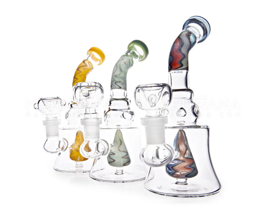 Bent Neck Wave Design Water Pipe w/ Cone Percolator | 7in Tall - 14mm Bowl - Assorted