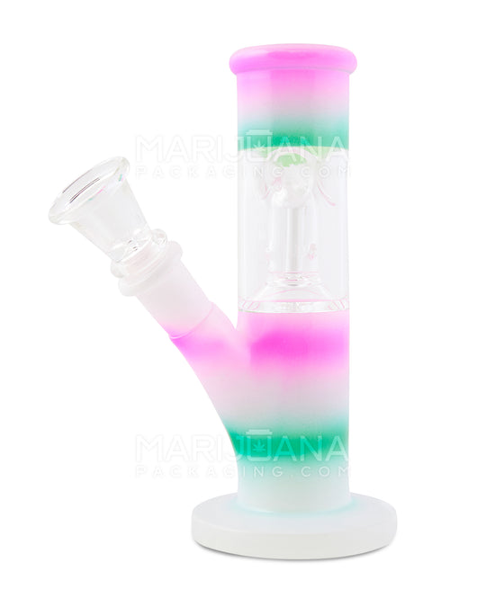 Single Chamber | Straight Neck Dome Perc Glass Mini Water Pipe w/ Ice Catcher | 6in Tall - 14mm Bowl - Rainbow