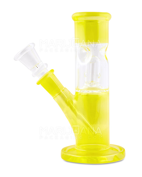 Single Chamber | Straight Neck Dome Perc Glass Mini Water Pipe w/ Ice Catcher | 6in Tall - 14mm Bowl - Yellow