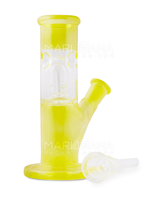 Single Chamber | Straight Neck Dome Perc Glass Mini Water Pipe w/ Ice Catcher | 6in Tall - 14mm Bowl - Yellow