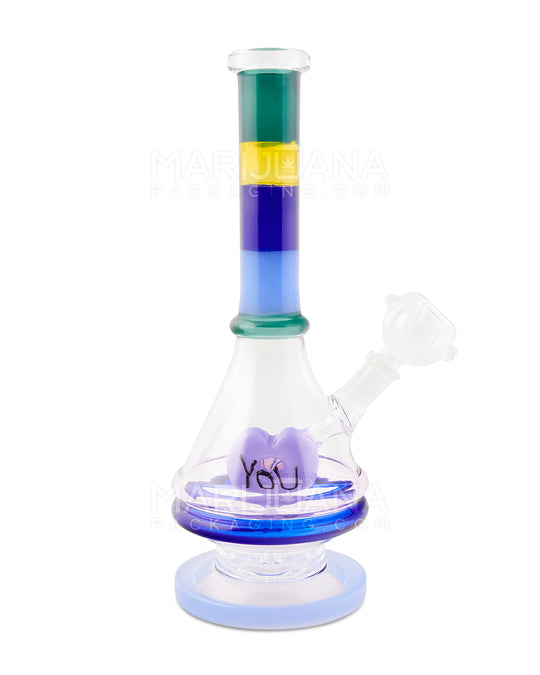 Straight Neck Vase Heart Percolator Glass Straight Water Pipe w/ Thick Base | 10in Tall - 14mm Bowl - Assorted