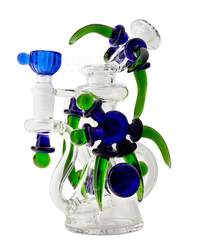 USA Glass | Bent Neck Claw Design Recycler Water Pipe | 7in Tall - 14mm Bowl - Blue Green Image