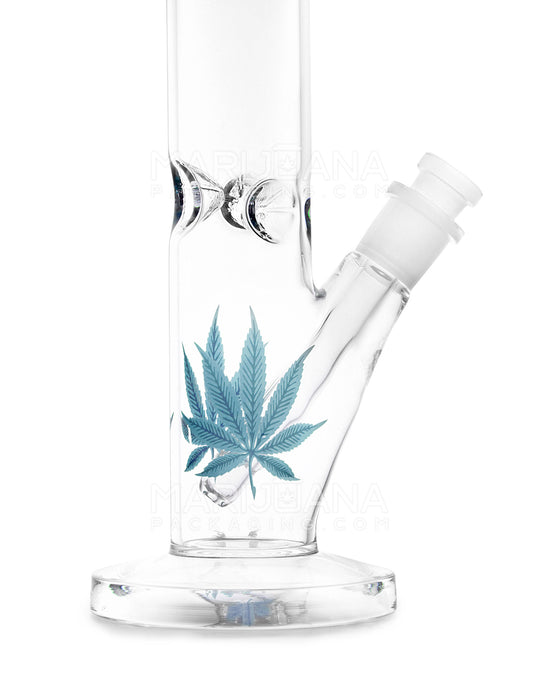 Straight Neck Leaf Decal Glass Straight Shooter Water Pipe w/ Ice Catcher | 10in Tall - 14mm Bowl - Blue