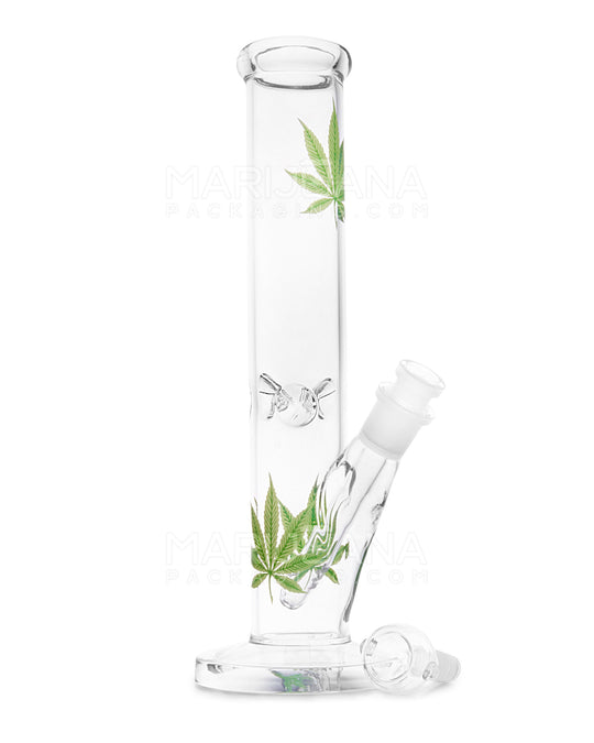 Straight Neck Leaf Decal Glass Straight Shooter Water Pipe w/ Ice Catcher | 10in Tall - 14mm Bowl - Green