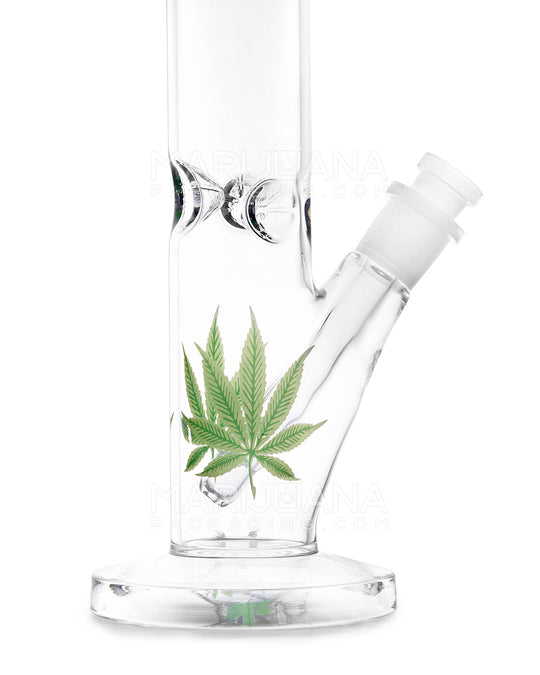 Straight Neck Leaf Decal Glass Straight Shooter Water Pipe w/ Ice Catcher | 10in Tall - 14mm Bowl - Green