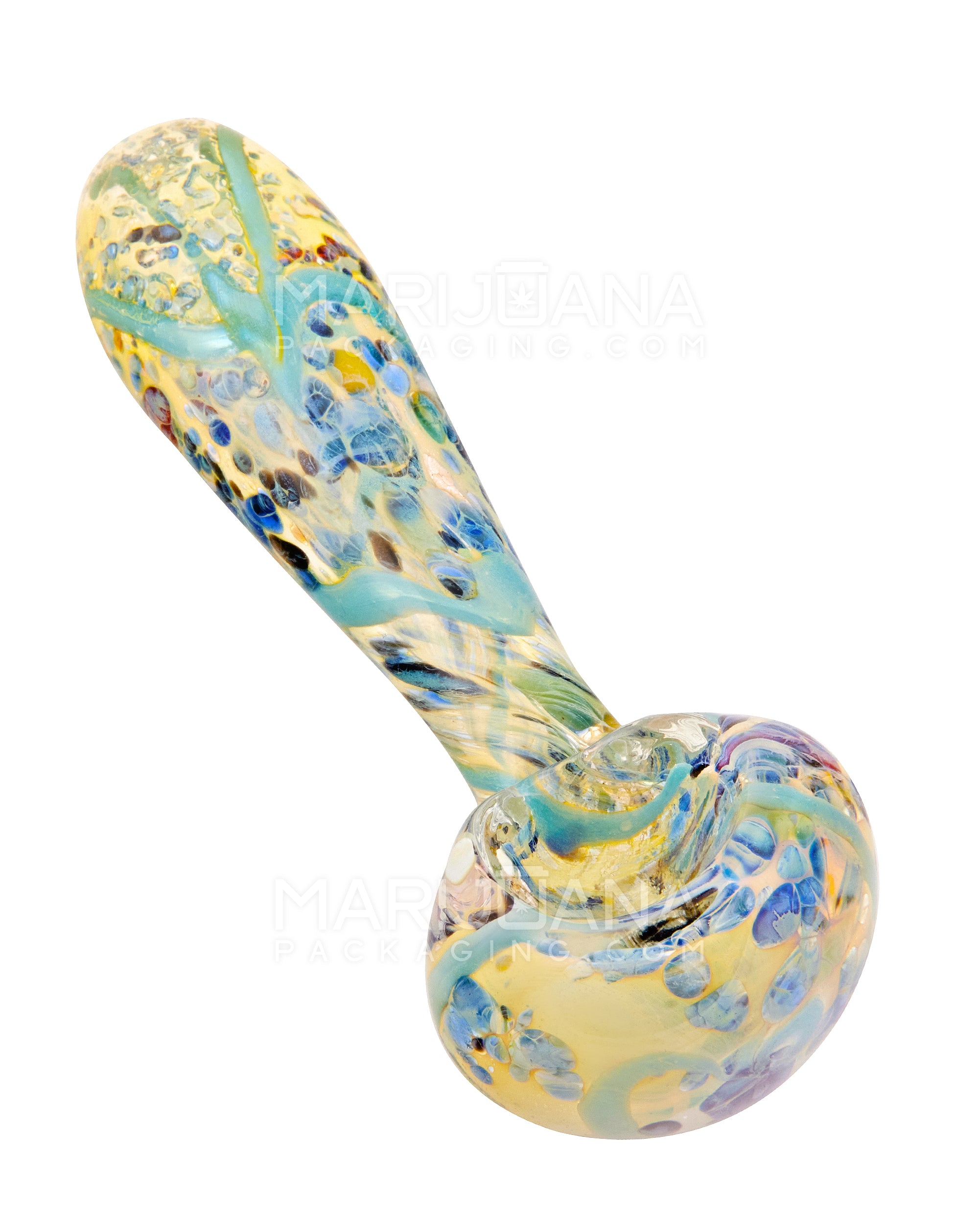 Frit & Fumed Spoon Hand Pipe w/ Swirls | 4in Long - Glass - Assorted - 7