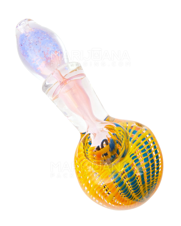 Frit & Ribboned Bulged Spoon Hand Pipe | 5in Long - Glass - Assorted Image