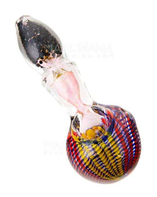 Frit & Ribboned Bulged Spoon Hand Pipe | 5in Long - Glass - Assorted