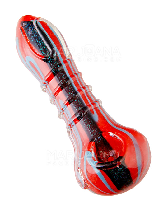 Dot Stack & Dichroic Frit Spoon Hand Pipe | 5in Long - Glass - Assorted