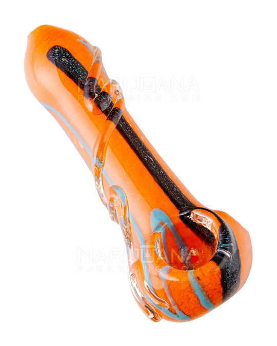 Dot Stack & Dichroic Frit Spoon Hand Pipe | 5in Long - Glass - Assorted