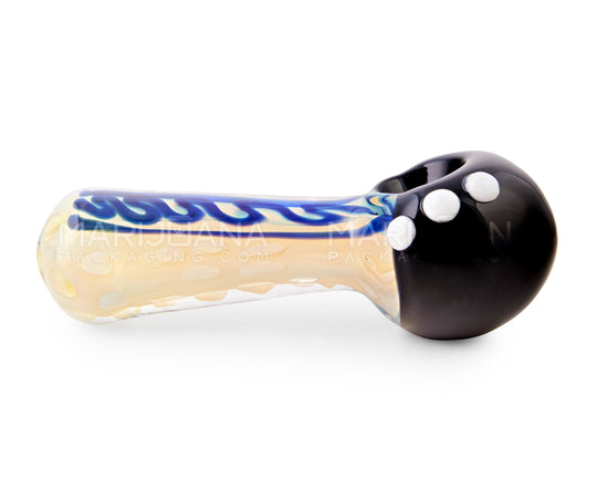 Swirl & Fumed Spoon Hand Pipe w/ Black Accents | 4.5in Long - Glass - Assorted