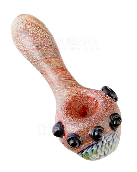 Frit & Fumed Spoon Hand Pipe w/ Flower Implosion | 4.5in Long - Glass - Assorted