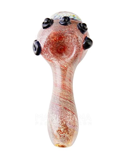 Frit & Fumed Spoon Hand Pipe w/ Flower Implosion | 4.5in Long - Glass - Assorted