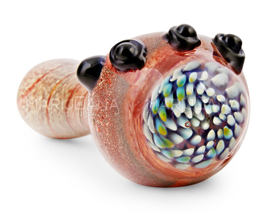 Frit & Fumed Spoon Hand Pipe w/ Flower Implosion | 4.5in Long - Glass - Assorted