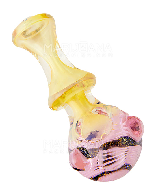 Frit & Fumed Swirl Spoon Hand Pipe w/ Triple Knockers | 4.5in Long - Glass - Assorted