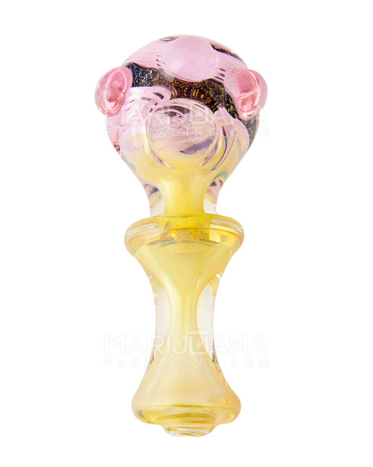 Frit & Fumed Swirl Spoon Hand Pipe w/ Triple Knockers | 4.5in Long - Glass - Assorted