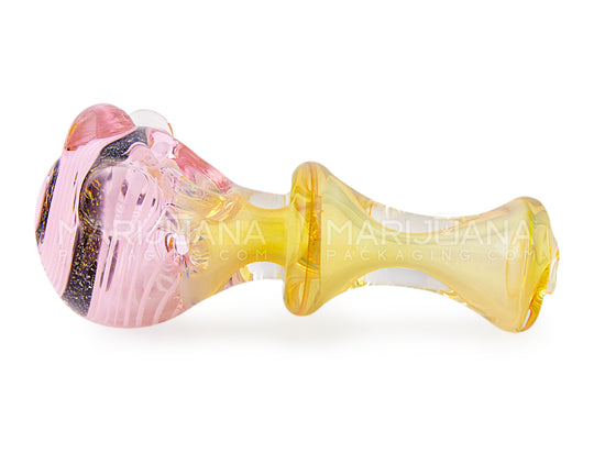 Frit & Fumed Swirl Spoon Hand Pipe w/ Triple Knockers | 4.5in Long - Glass - Assorted