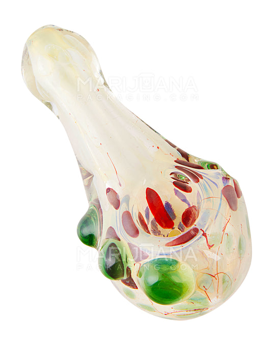 Swirl & Fumed Spotted Spoon Hand Pipe w/ Knockers | 4.5in Long - Glass - Assorted