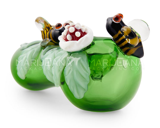 Leaf And Bee Spoon Hand Pipe | 5in Long - Glass - Green