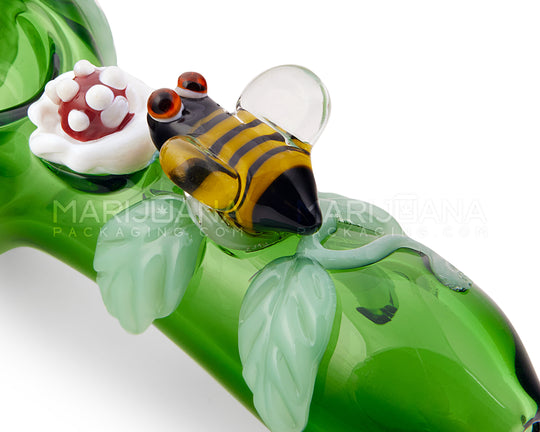 Leaf And Bee Spoon Hand Pipe | 5in Long - Glass - Green