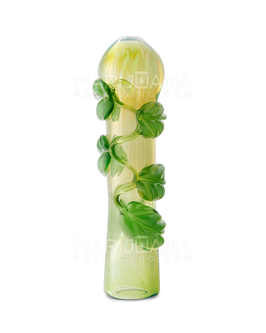 Fumed Leaf Design Chillum Hand Pipe | 3.5in Long - Glass - Assorted