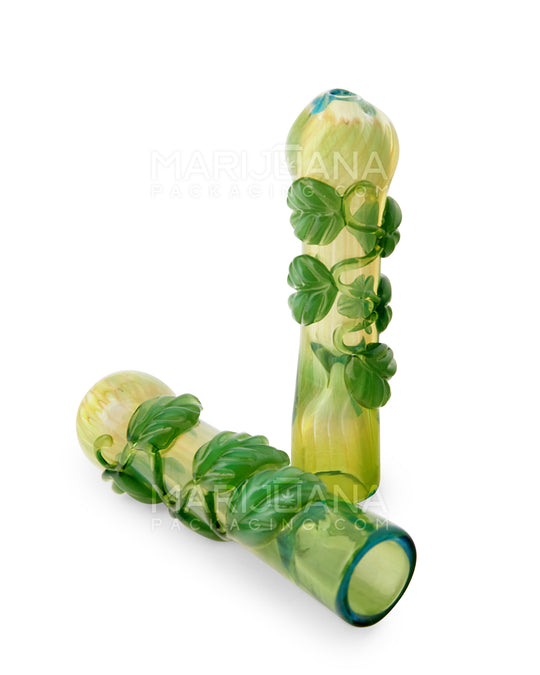 Fumed Leaf Design Chillum Hand Pipe | 3.5in Long - Glass - Assorted