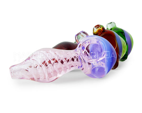 Ribboned Striped Honeycomb Bowl Hand Pipe | 4.5in Long - Glass - Assorted