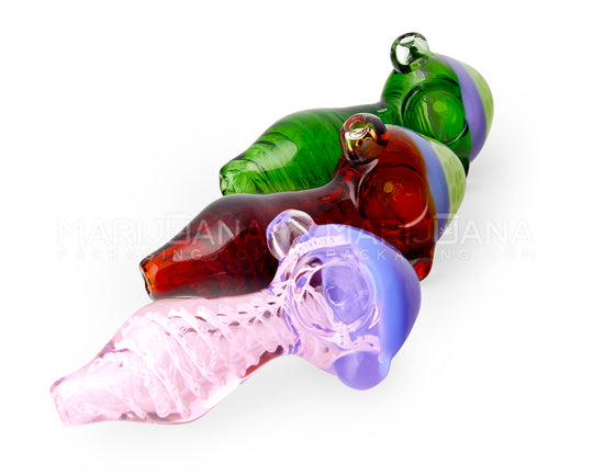 Ribboned Striped Honeycomb Bowl Hand Pipe | 4.5in Long - Glass - Assorted