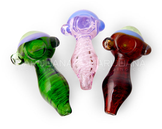 Ribboned Striped Honeycomb Bowl Hand Pipe | 4.5in Long - Glass - Assorted