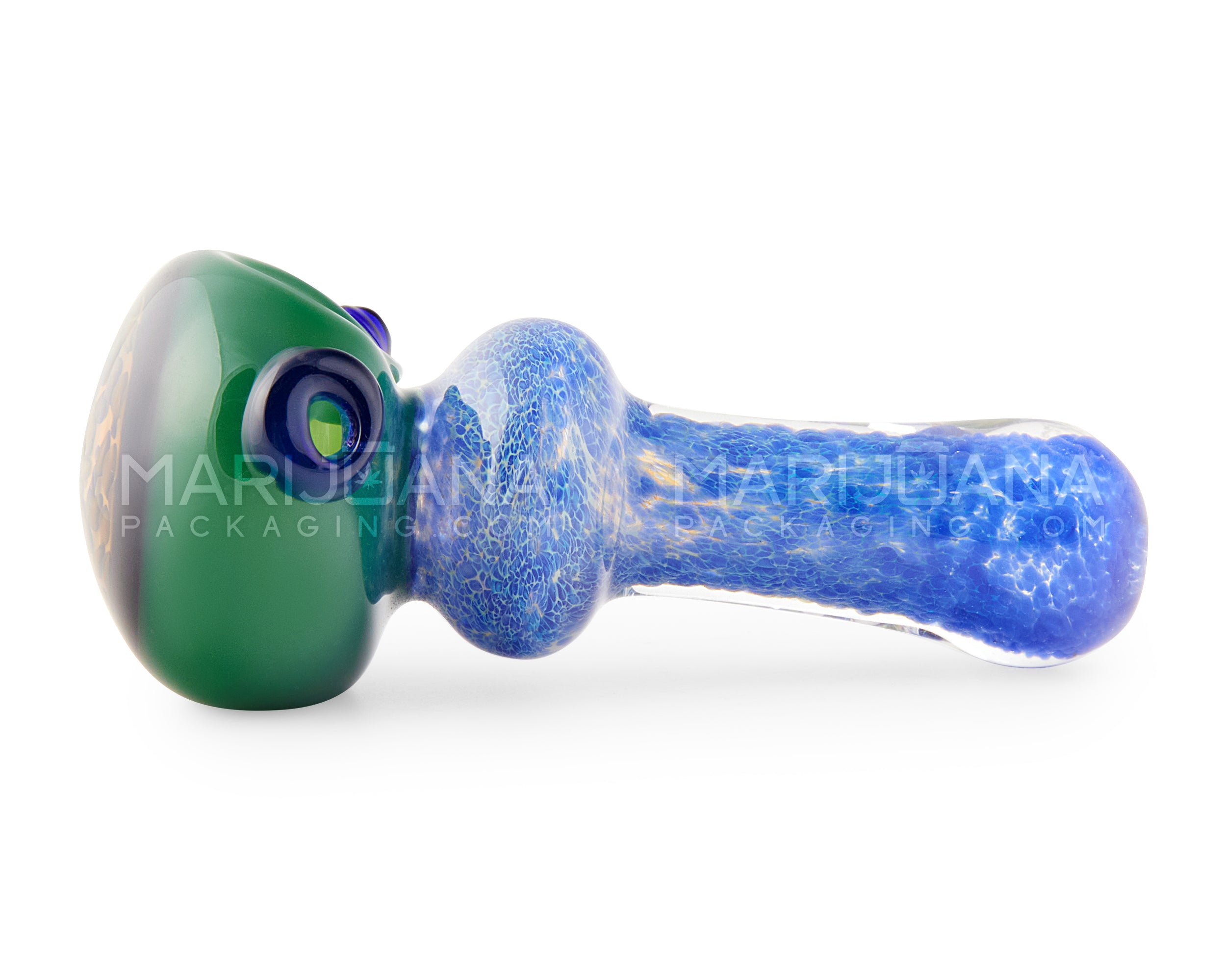 Frit & Fumed Window Spoon Hand Pipe w/ Speckles & Triple Knockers | 4.75in Long - Glass - Assorted - 3