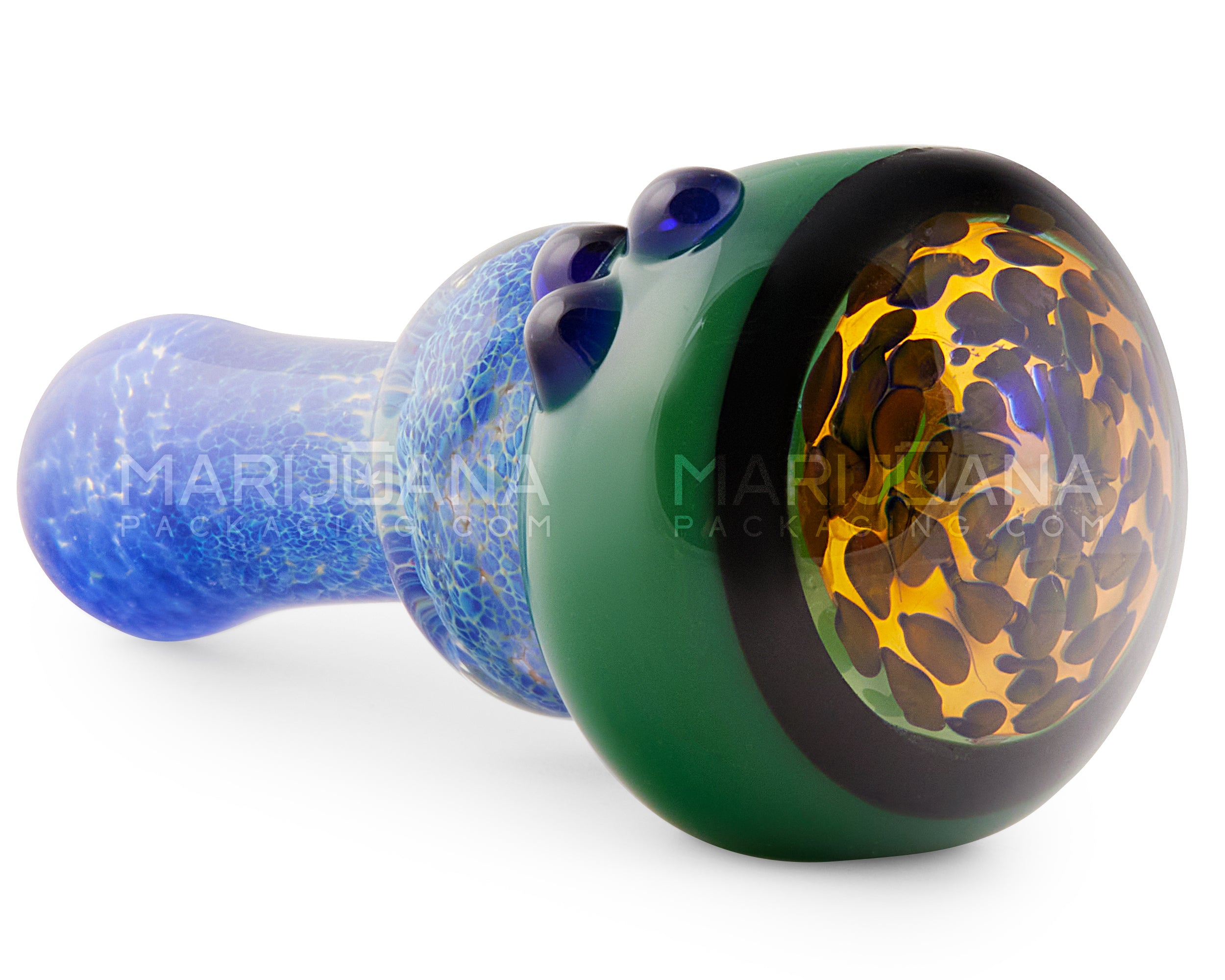 Frit & Fumed Window Spoon Hand Pipe w/ Speckles & Triple Knockers | 4.75in Long - Glass - Assorted - 4