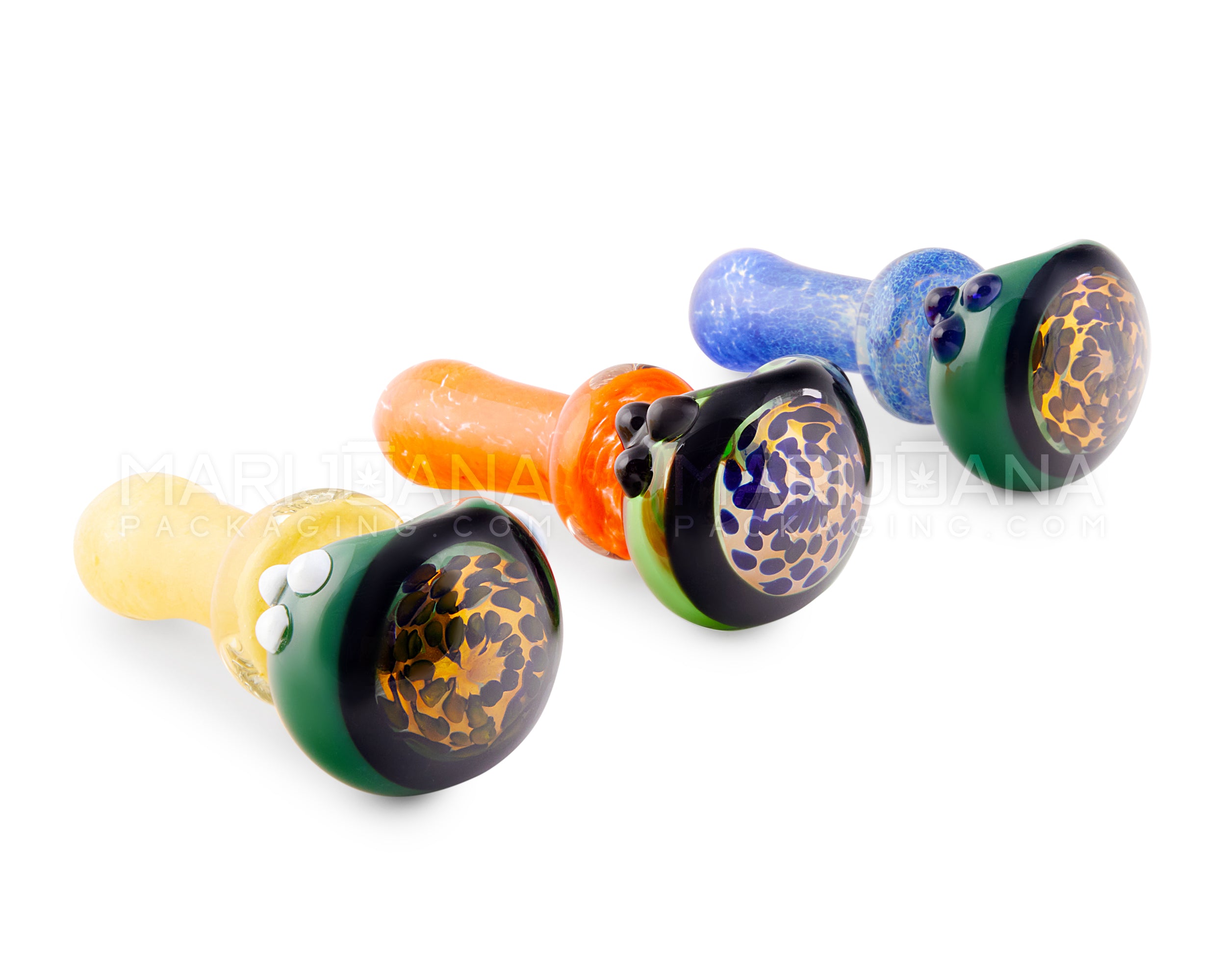 Frit & Fumed Window Spoon Hand Pipe w/ Speckles & Triple Knockers | 4.75in Long - Glass - Assorted - 8