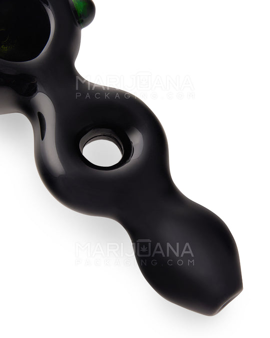 Horsehoe Mouthpiece Spoon Hand Pipe w/ Triple Knockers | 5.25in Long - Glass - Black