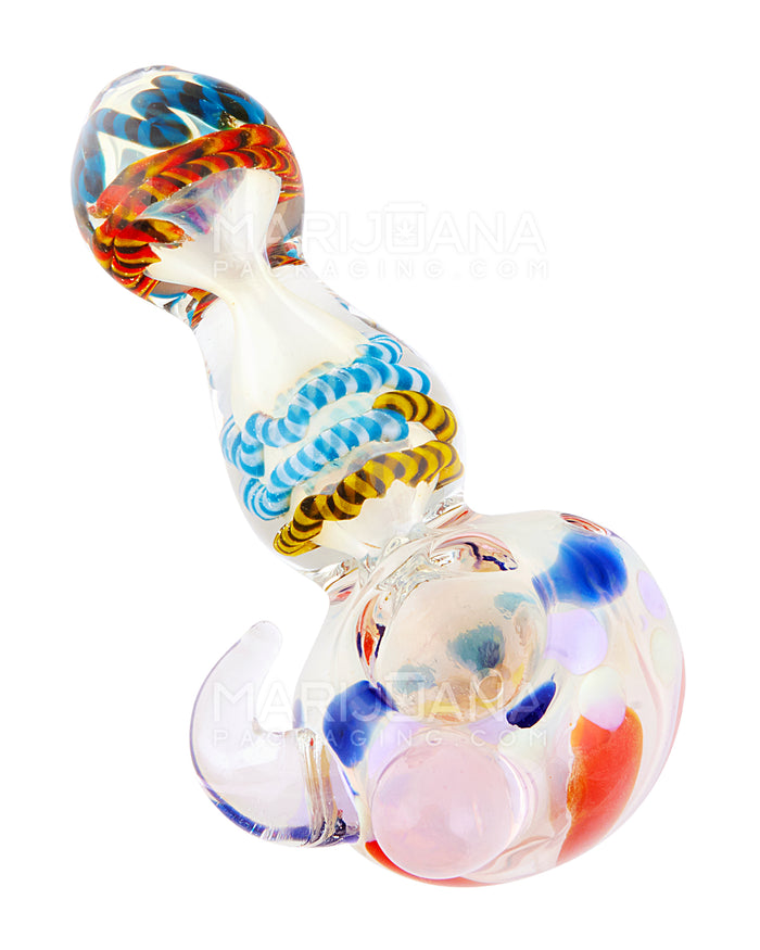 Ribboned & Fumed Spotted Hand Pipe w/ Single Knocker | 4.75in Long - Glass - Assorted Image