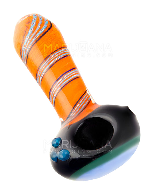 Frit Swirl Honeycomb Bowl Hand Pipe w/ Triple Mini Knockers | 4.25in Long - Glass - Assorted