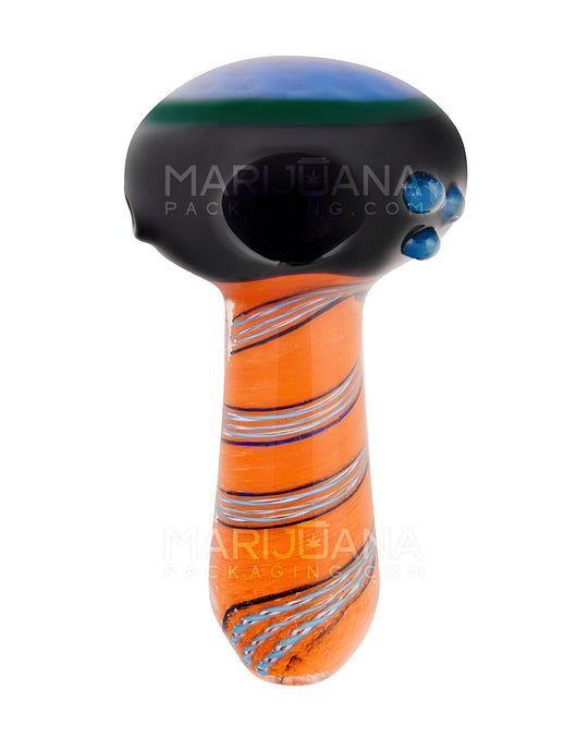 Frit Swirl Honeycomb Bowl Hand Pipe w/ Triple Mini Knockers | 4.25in Long - Glass - Assorted